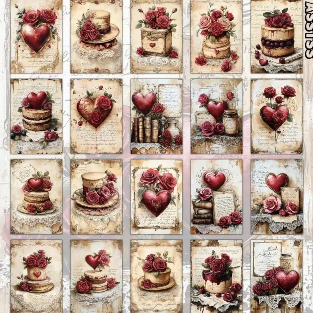 NWT 20pc Vintage Valentine Junk Journal Paper Scrapbook Craft Ephemera Cards
